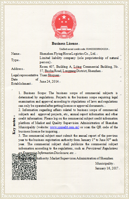 the company's business license
